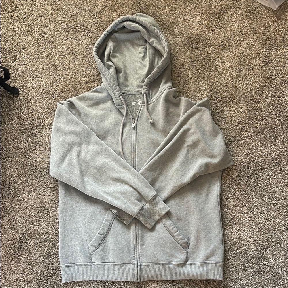 Hollister Gray Zip Up Sweater with Heathered Texture